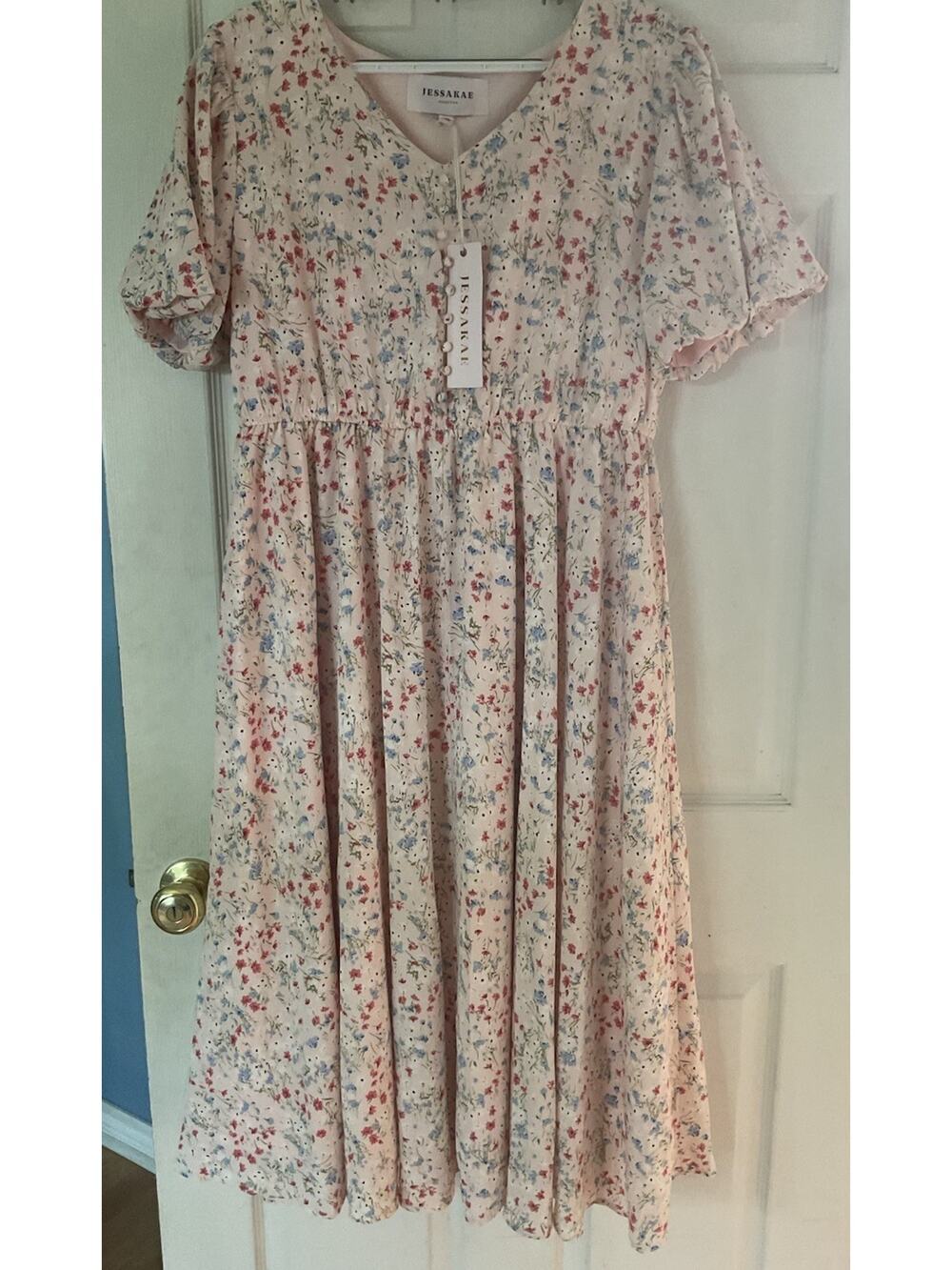 JessaKae Floral Highbury Baby Pink Midi Dress Women's Cottage Core 3XL NWT